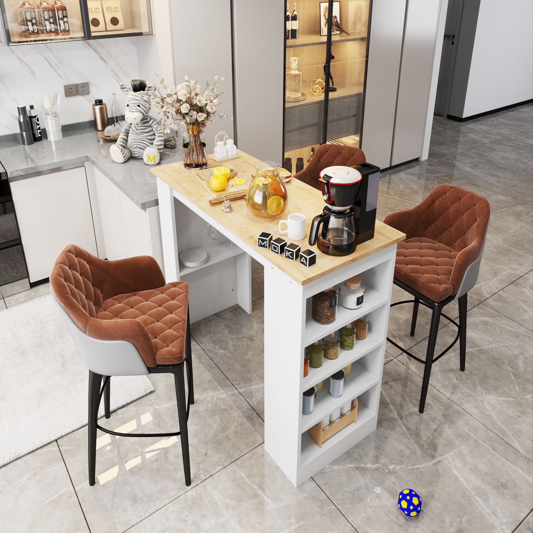 e-MOKA Style Bar Masası Ada Mutfak Masası (3 Renk Seçeneği) Safirmeşe-Beyaz