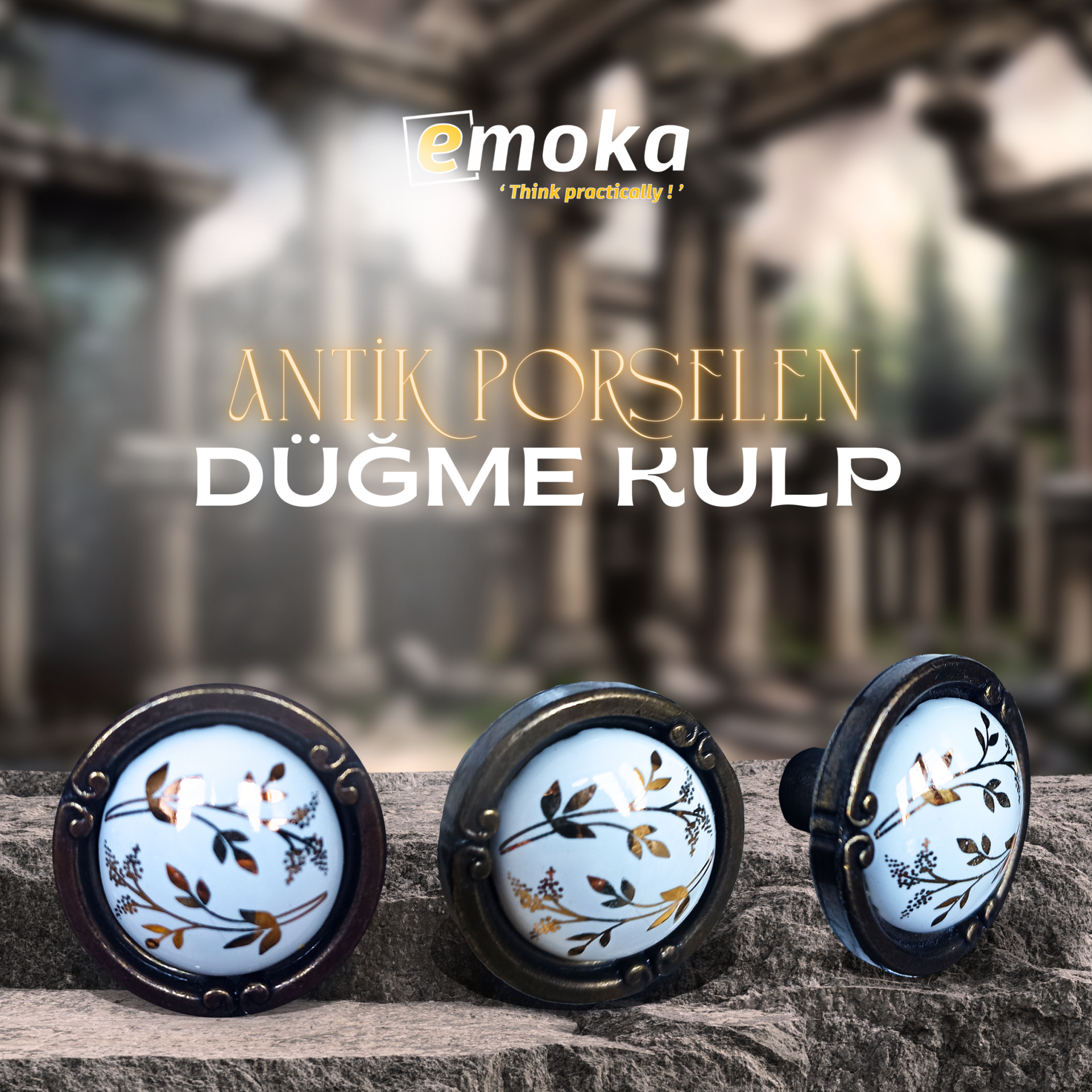Narin Porselen Antik Düğme Kulp (2 adet)