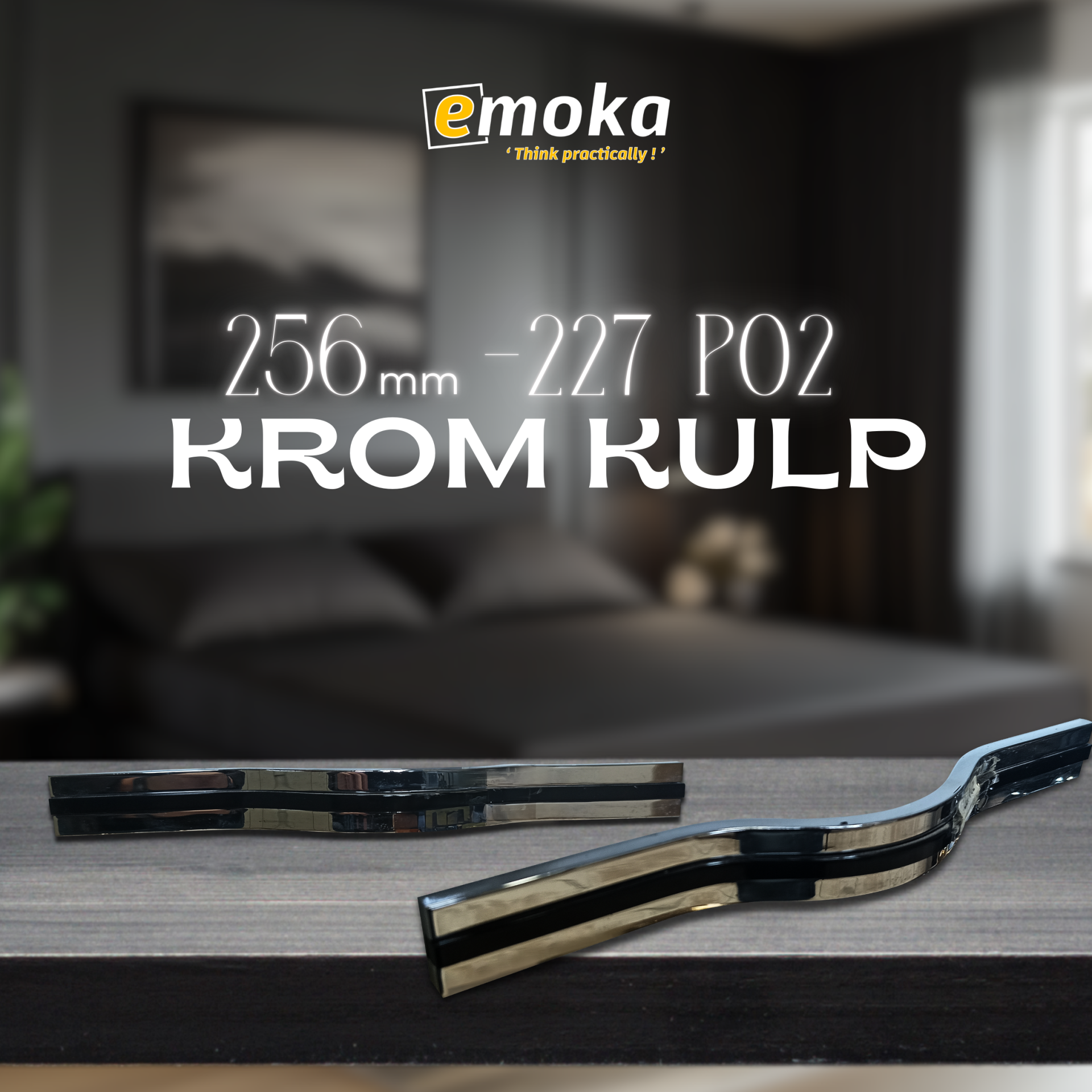 Piano Black Detaylı Krom Kulp 227 P02 - 256 mm